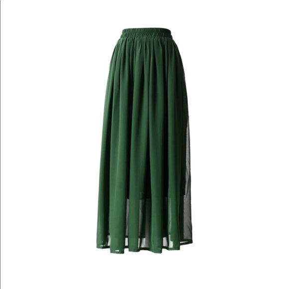 Green Chiffon Maxi Skirt - Picture 1 of 5